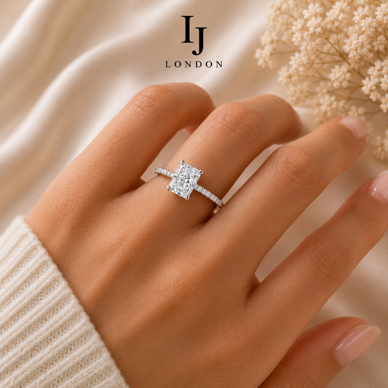 Radiant Cut 2 Carat CZ Engagement Ring – 925 Sterling Silver Rhodium Plated