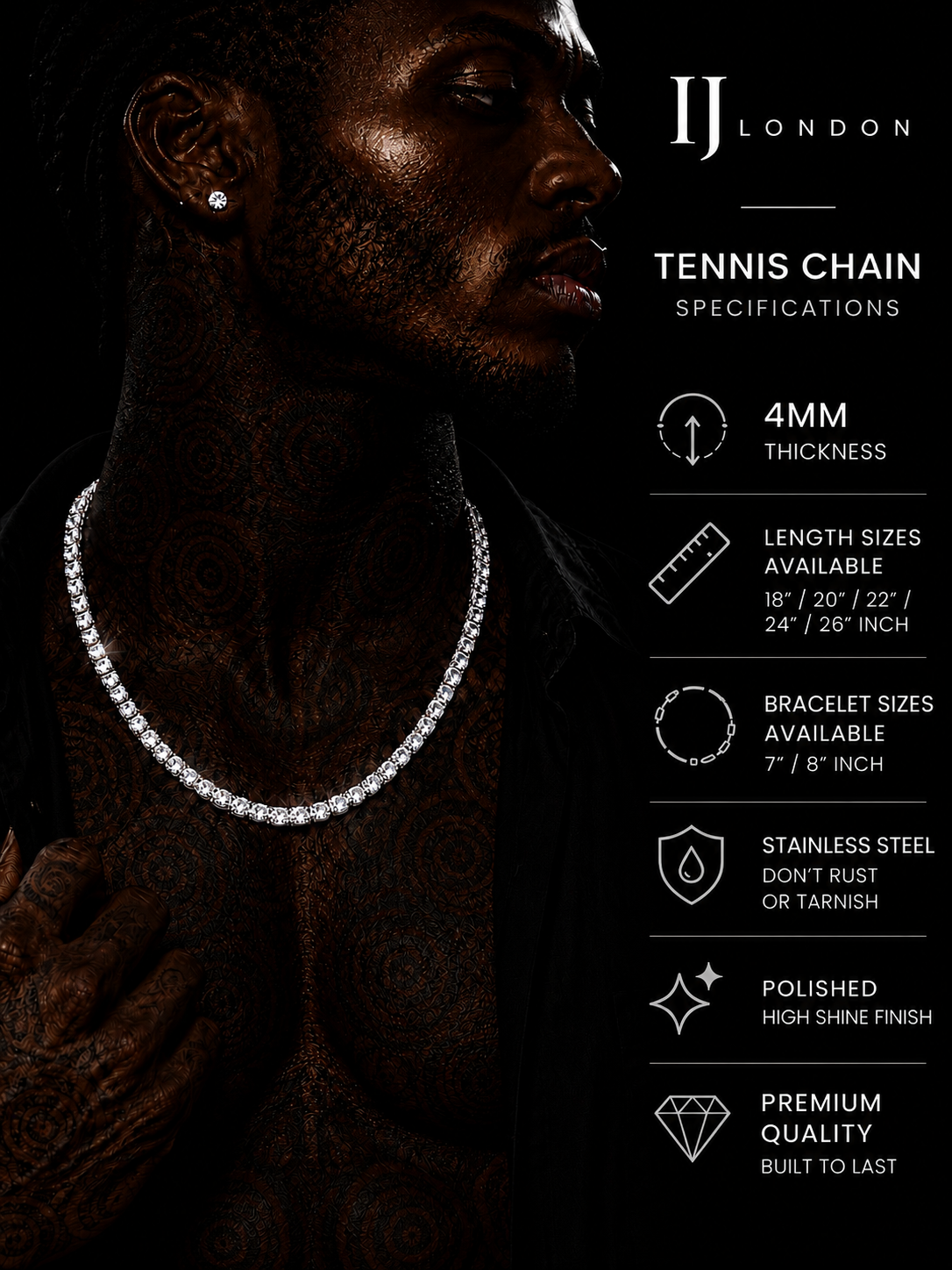 IJ London 4MM Tennis Chain – Premium Stainless Steel CZ Necklace