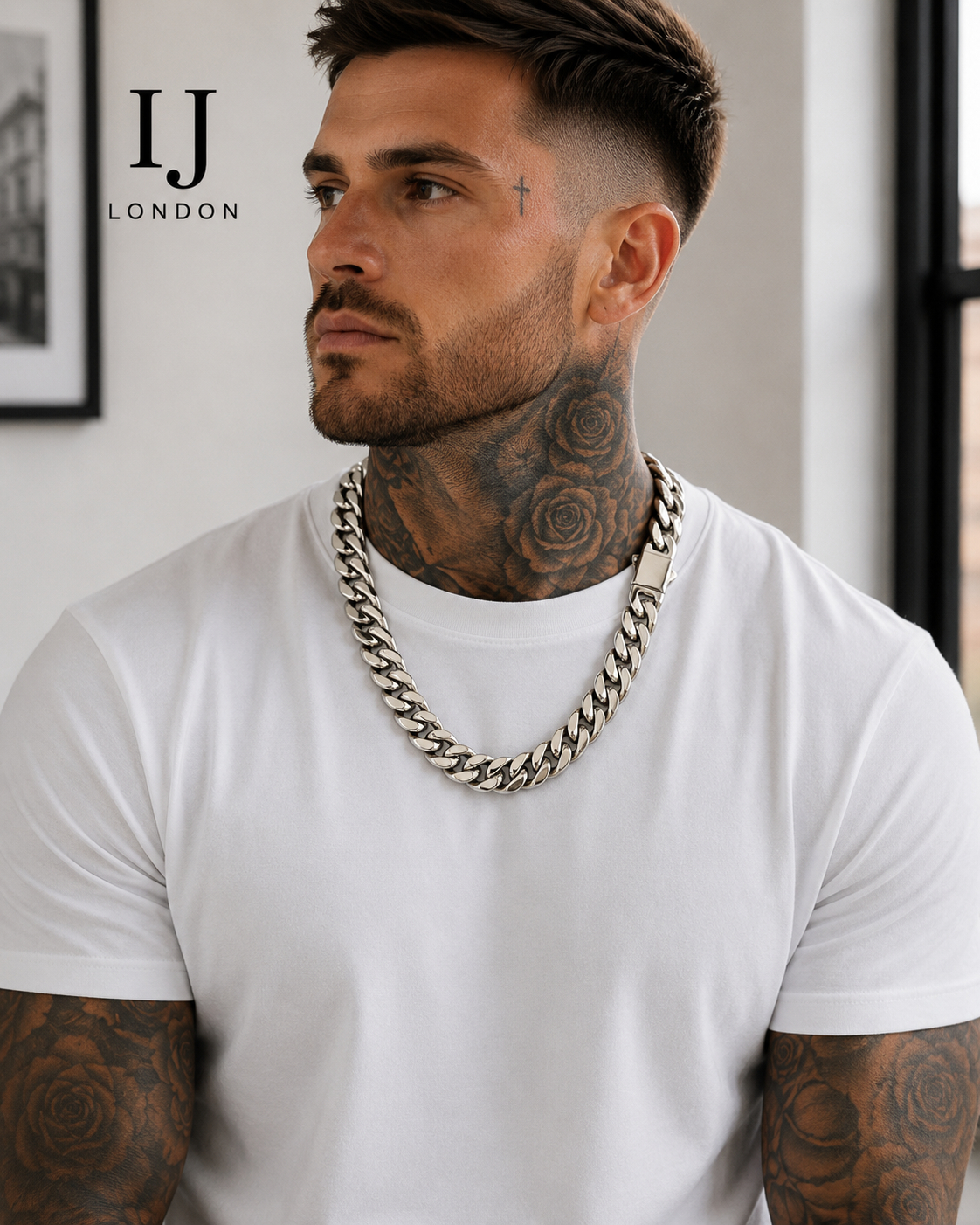 IJ London 14mm Premium Polished Stainless Steel Cuban Chain Necklace