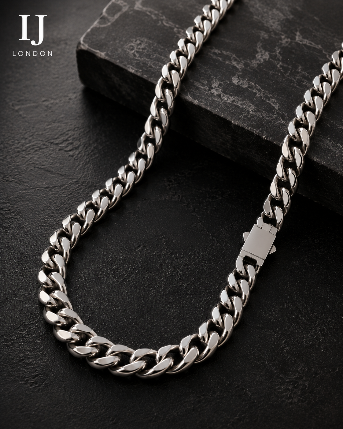 IJ London 14mm Premium Polished Stainless Steel Cuban Chain Necklace