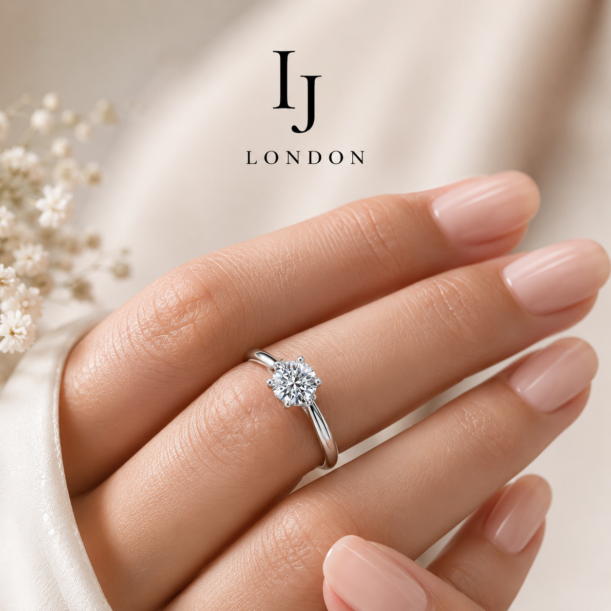 IJ LONDON Adjustable Solitaire Ring – 925 Sterling Silver | 0.5ct D Color VVS1 Stone