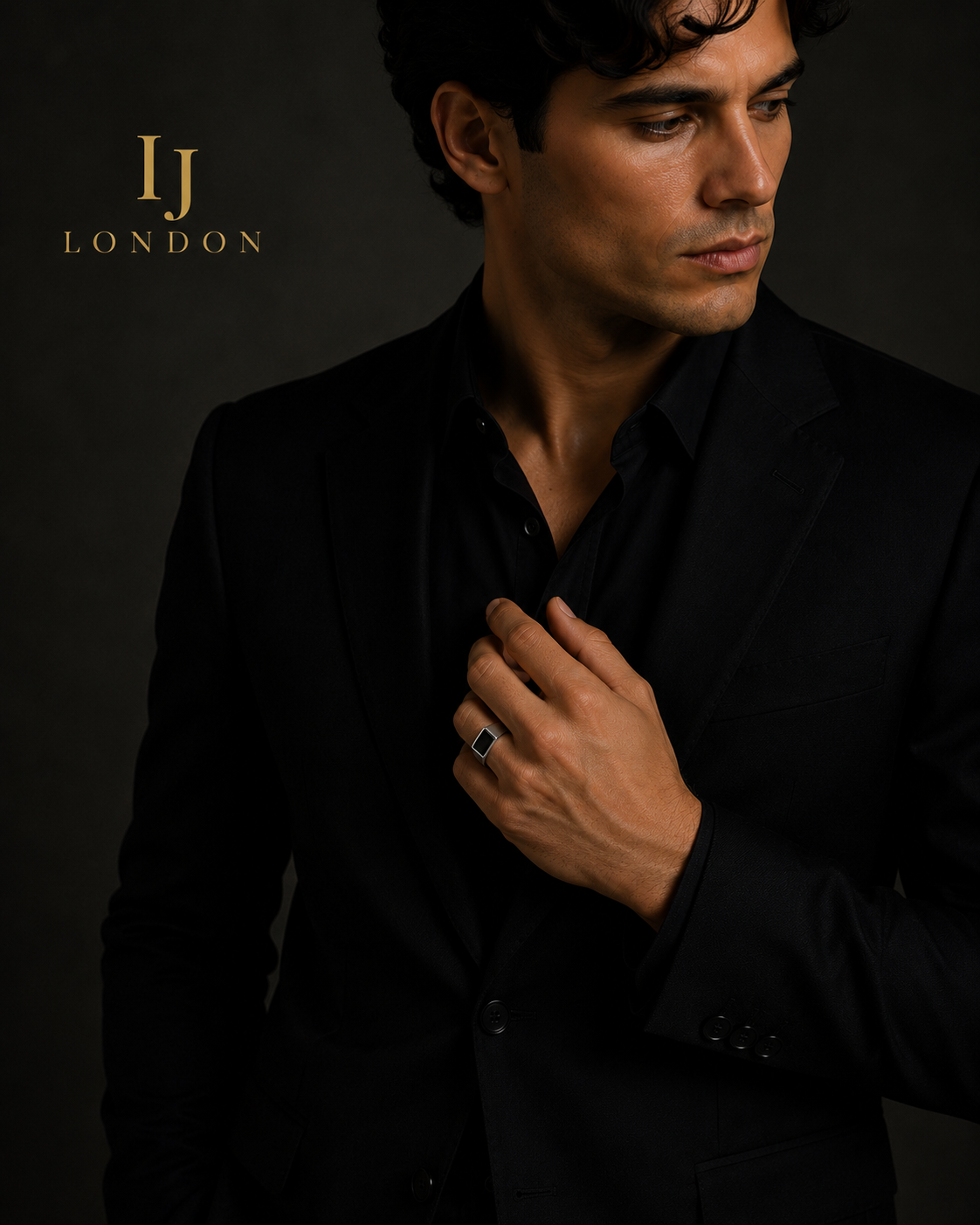 Men’s Stainless Steel Black Stone Signet Ring | IJ London