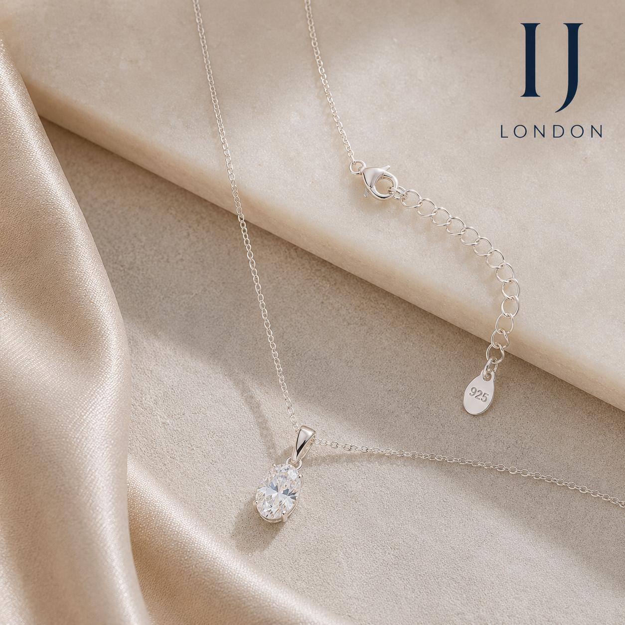 925 Sterling Silver Necklace with 5A Cubic Zirconia | Rhodium Plated Pendant