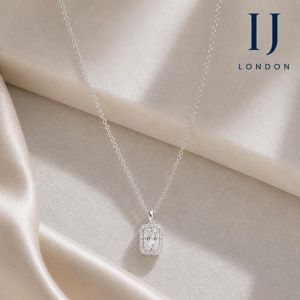 925 Sterling Silver Necklace with 1ct 5A Cubic Zirconia | Rhodium Plated Pendant
