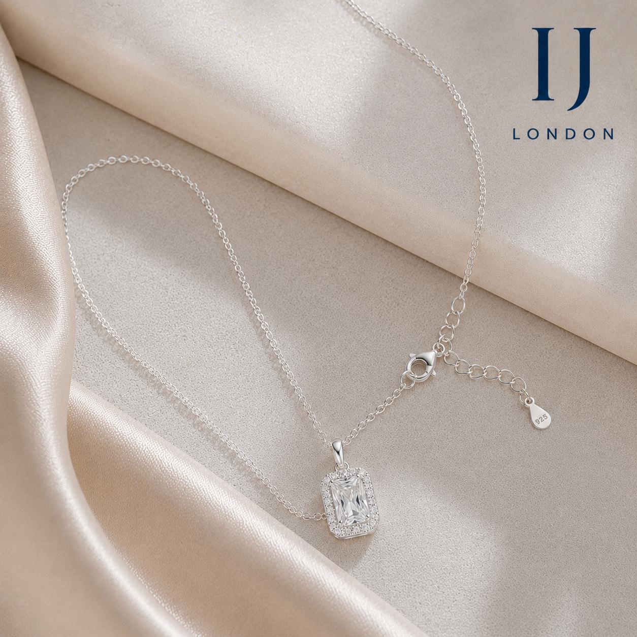 925 Sterling Silver Necklace with 1ct 5A Cubic Zirconia | Rhodium Plated Pendant