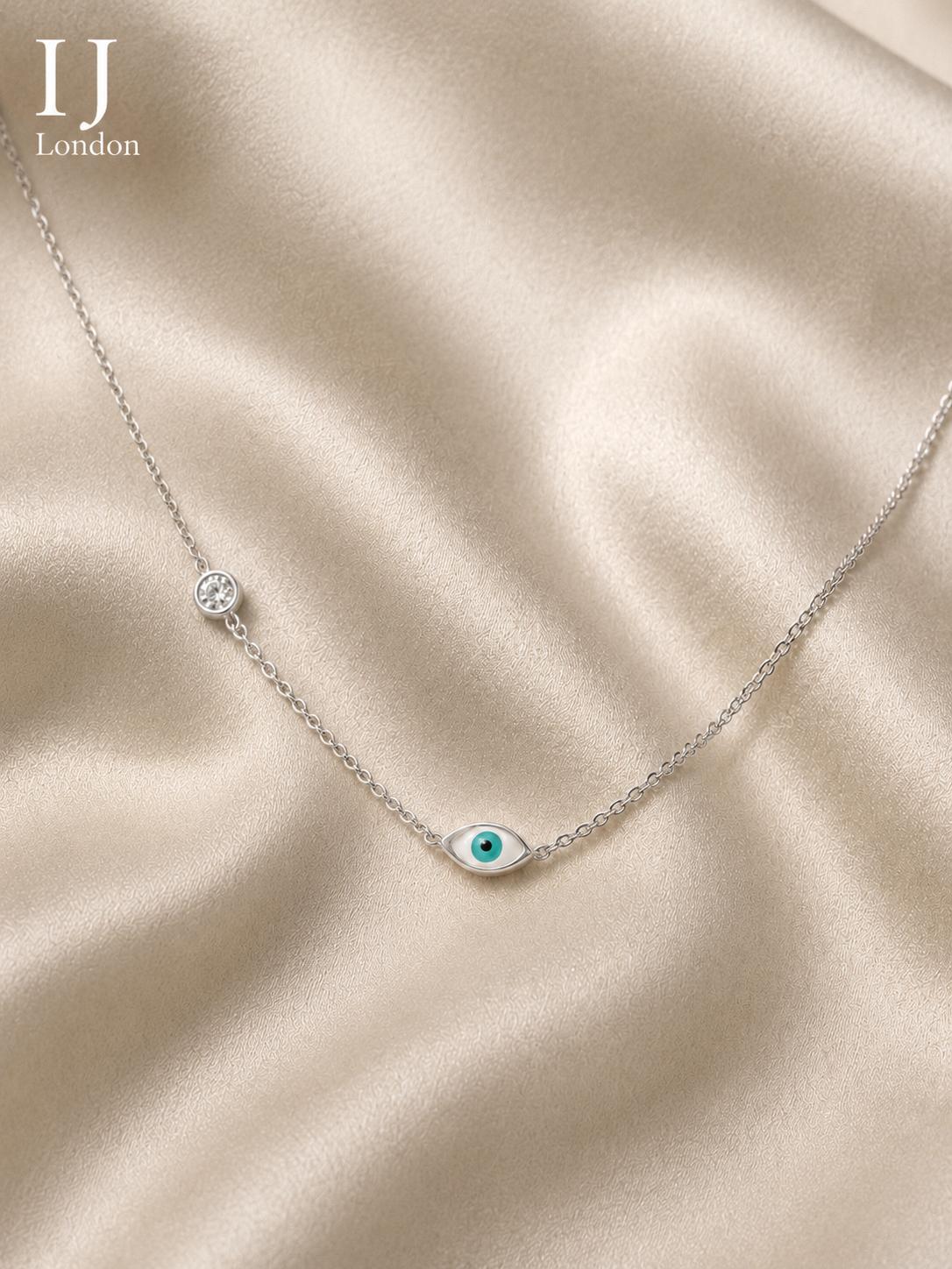 925 Sterling Silver Evil Eye Necklace | Rhodium Plated with 5A Cubic Zirconia