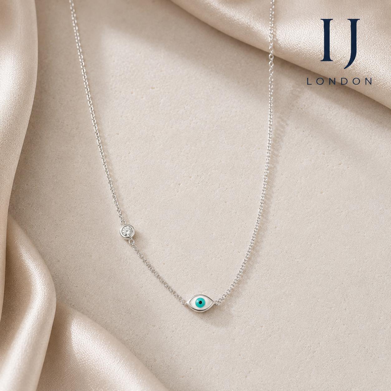 925 Sterling Silver Evil Eye Necklace | Rhodium Plated with 5A Cubic Zirconia