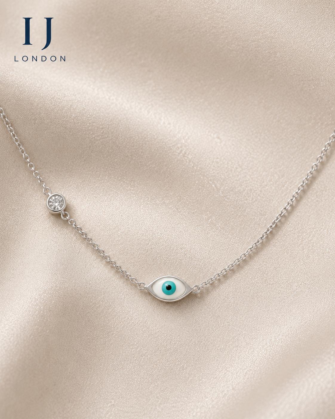 925 Sterling Silver Evil Eye Necklace | Rhodium Plated with 5A Cubic Zirconia