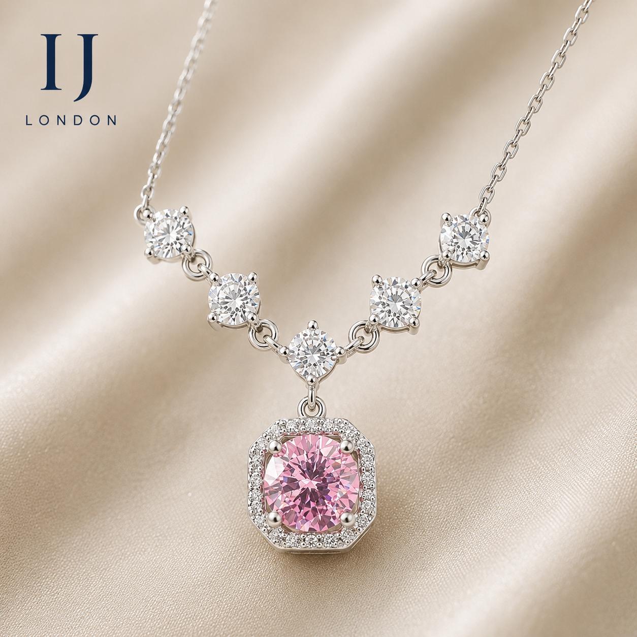 Pink 1.5 Carat 925 Sterling Silver Necklace | Rhodium Plated Pendant