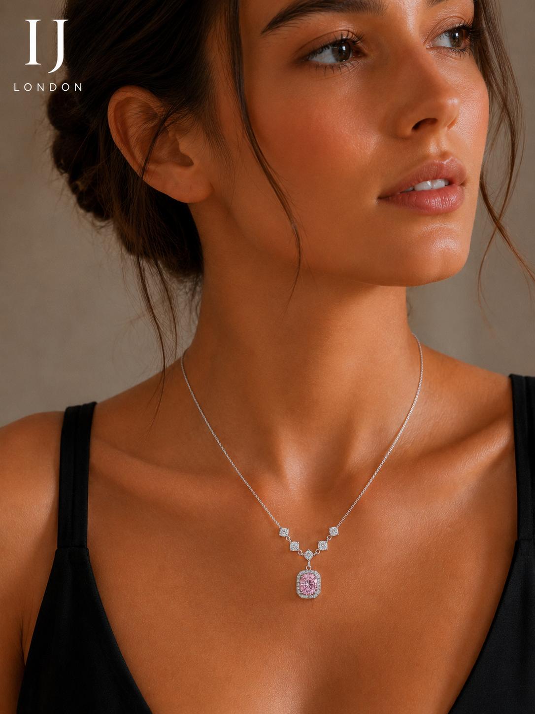 Pink 1.5 Carat 925 Sterling Silver Necklace | Rhodium Plated Pendant