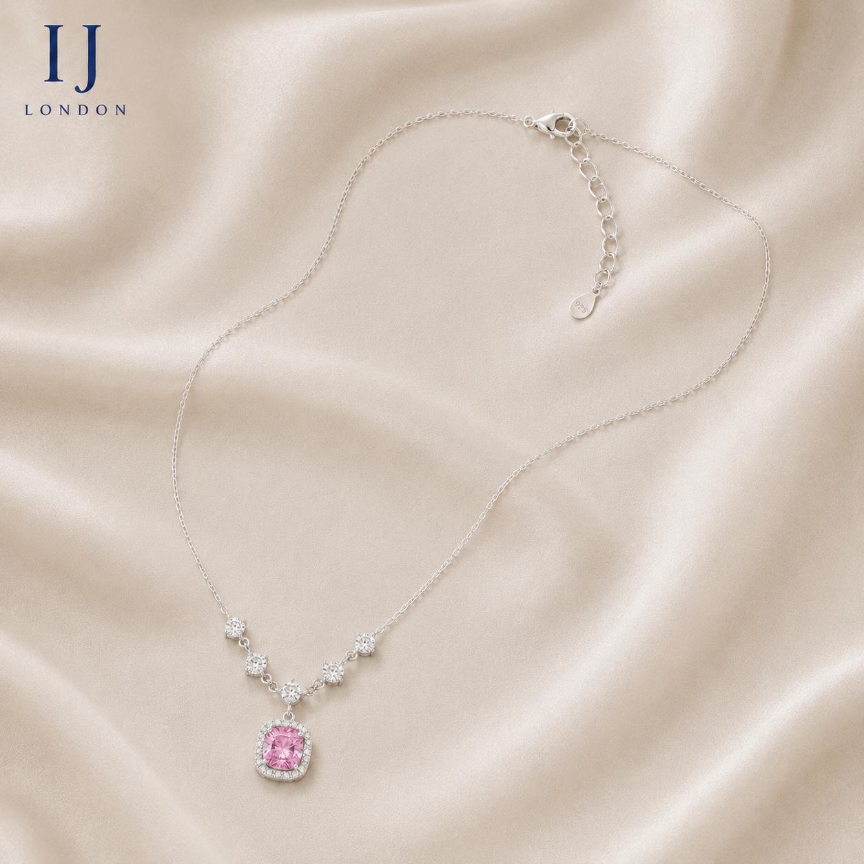 Pink 1.5 Carat 925 Sterling Silver Necklace | Rhodium Plated Pendant