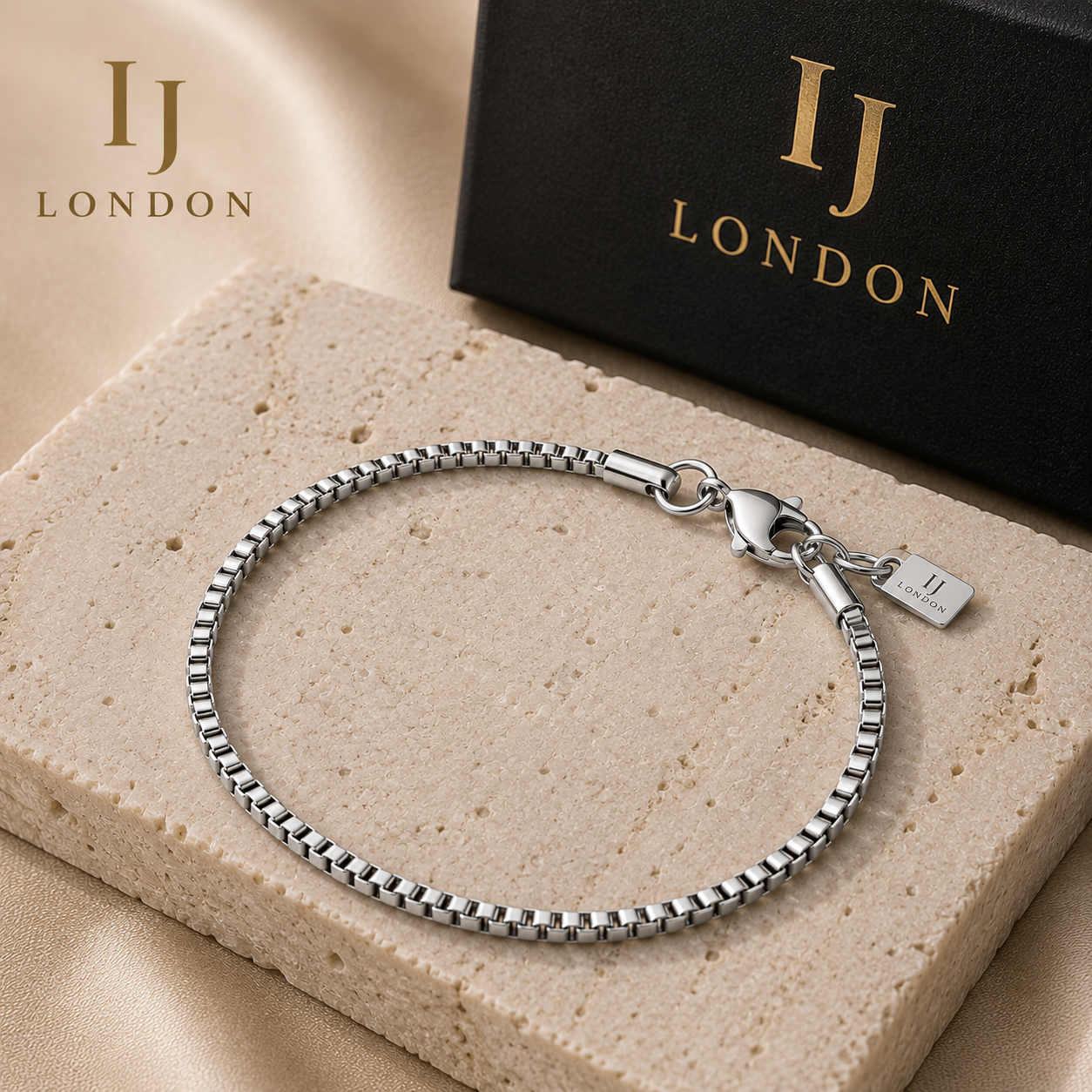 IJ London Silver Stainless Steel box chain Bracelet