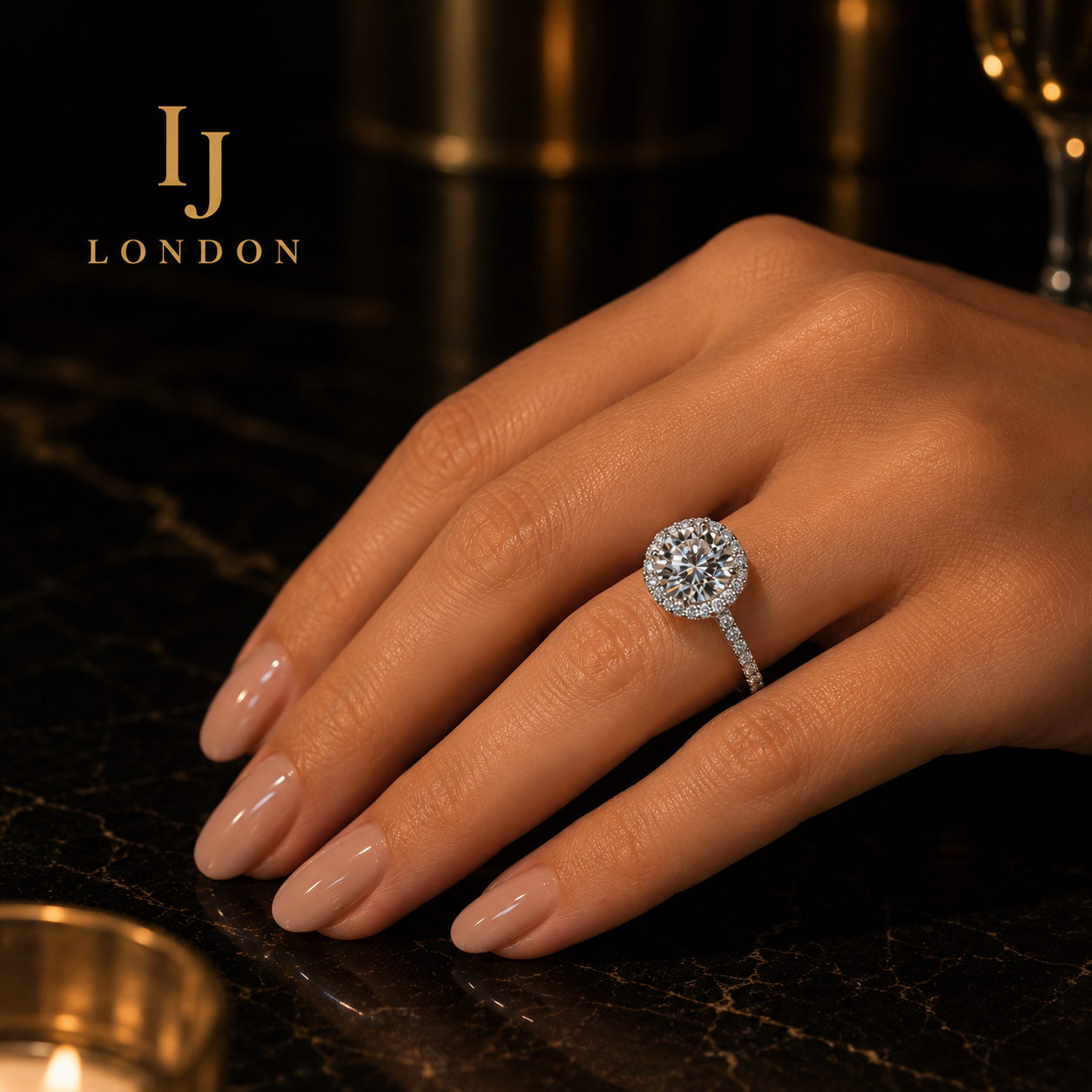 925 Sterling Silver Halo Engagement Ring – D Colour VVS Cubic Zirconia