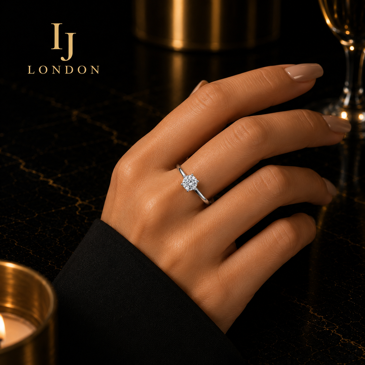 IJ LONDON Adjustable Solitaire Ring – 925 Sterling Silver | 0.5ct D Color VVS1 Stone