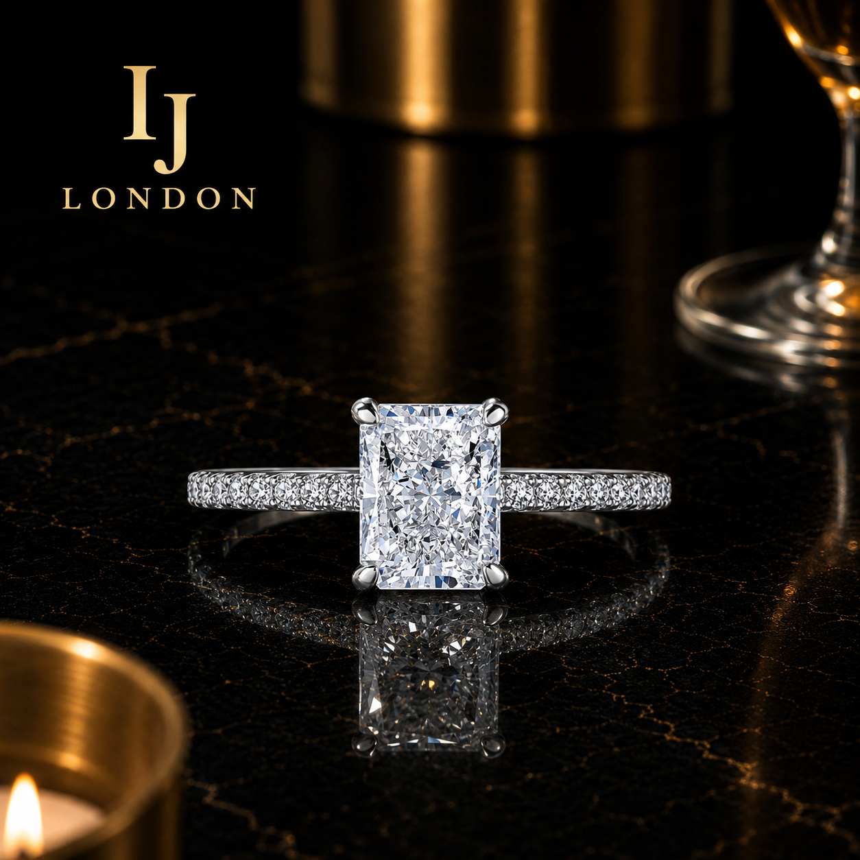 Radiant Cut 2 Carat CZ Engagement Ring – 925 Sterling Silver Rhodium Plated