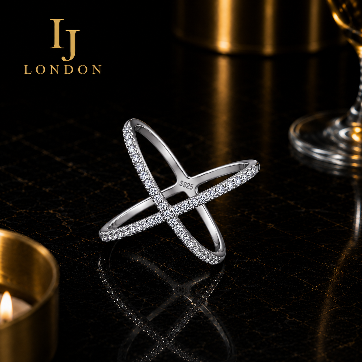 Criss Cross CZ Ring – 925 Sterling Silver Rhodium Plated Ring