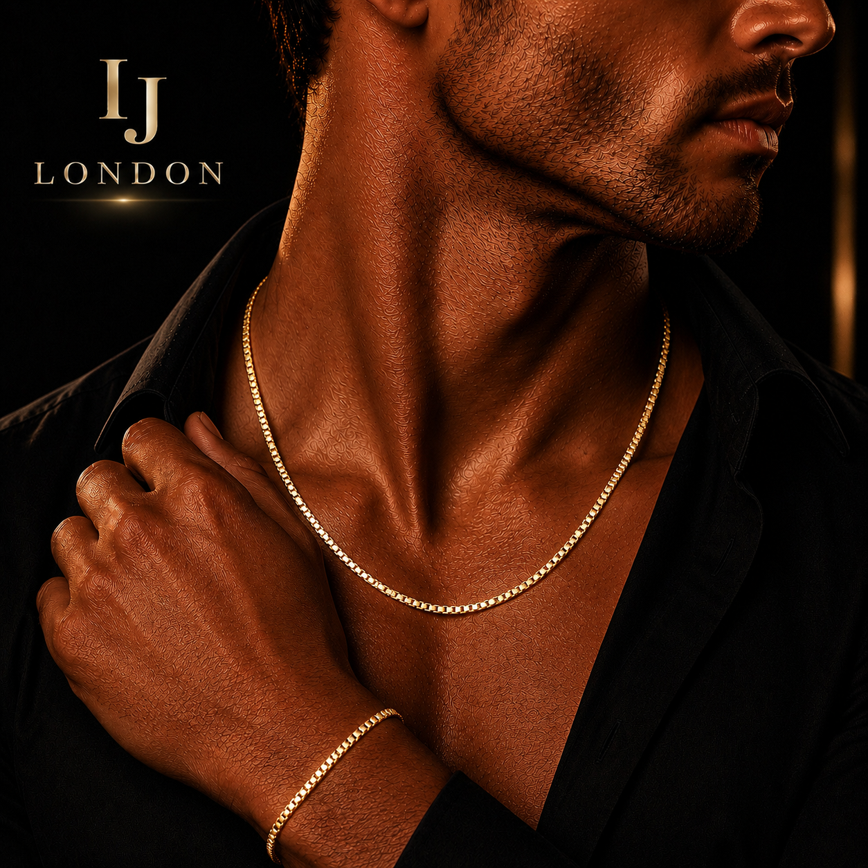 Gold Stainless Steel Box Chain & Bracelet Set