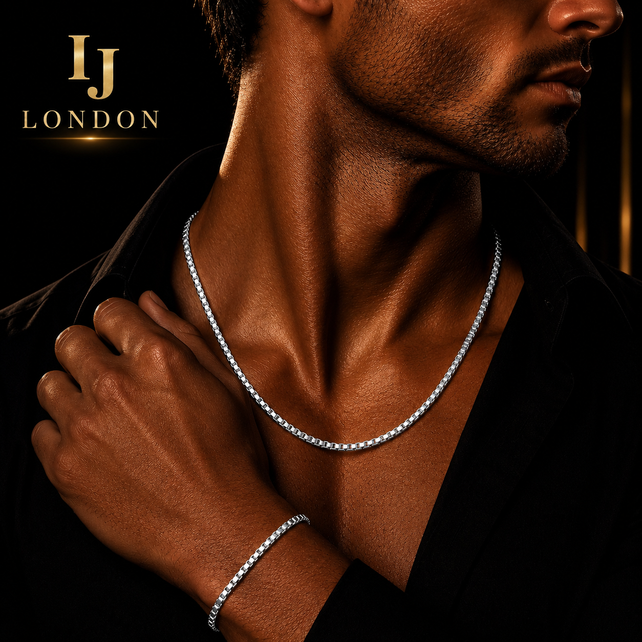 Silver Stainless Steel Box Chain & Bracelet Set