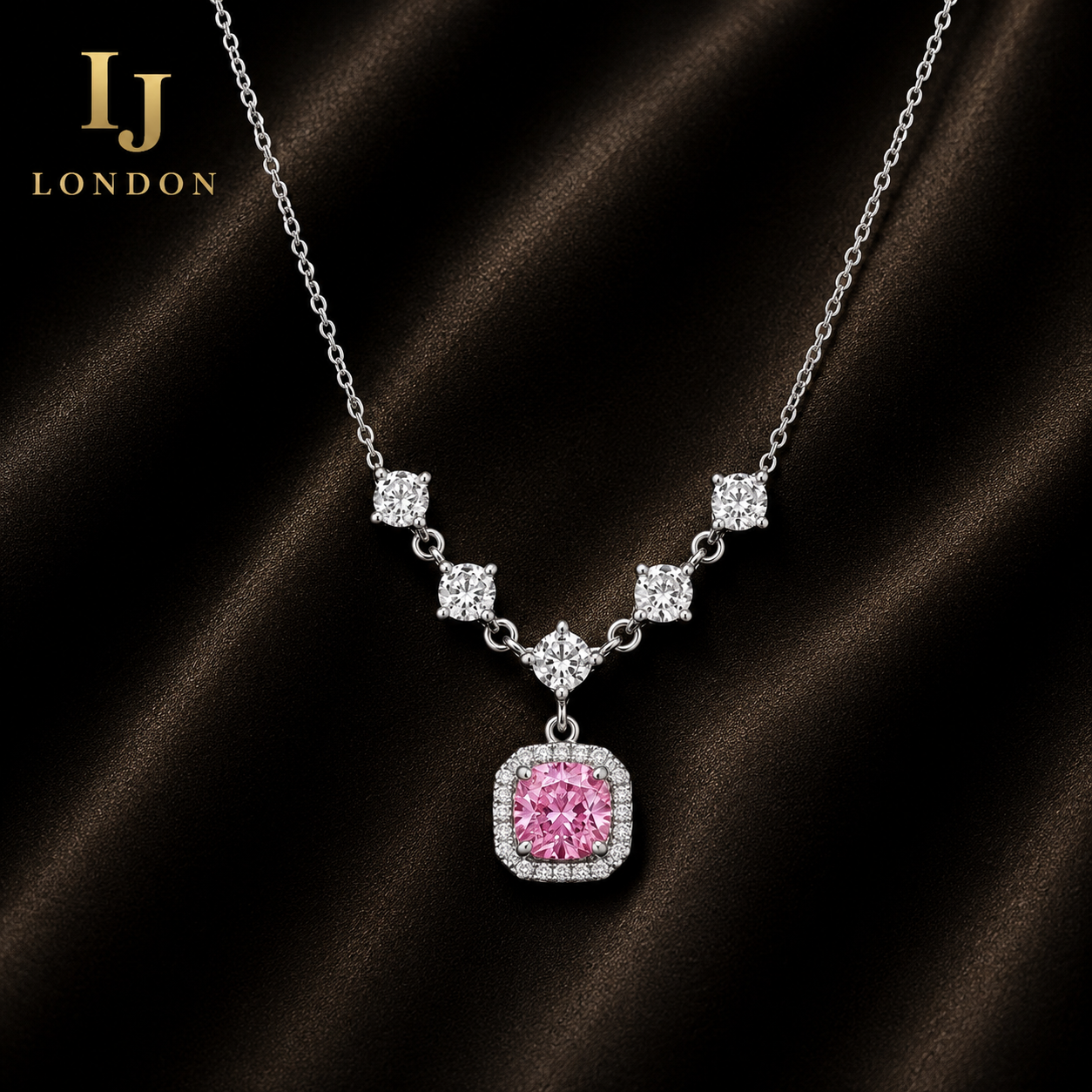 Pink 1.5 Carat 925 Sterling Silver Necklace | Rhodium Plated Pendant