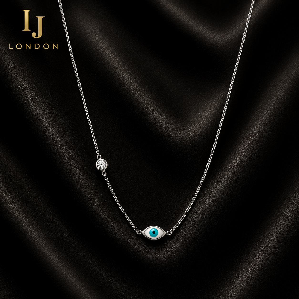 925 Sterling Silver Evil Eye Necklace | Rhodium Plated with 5A Cubic Zirconia