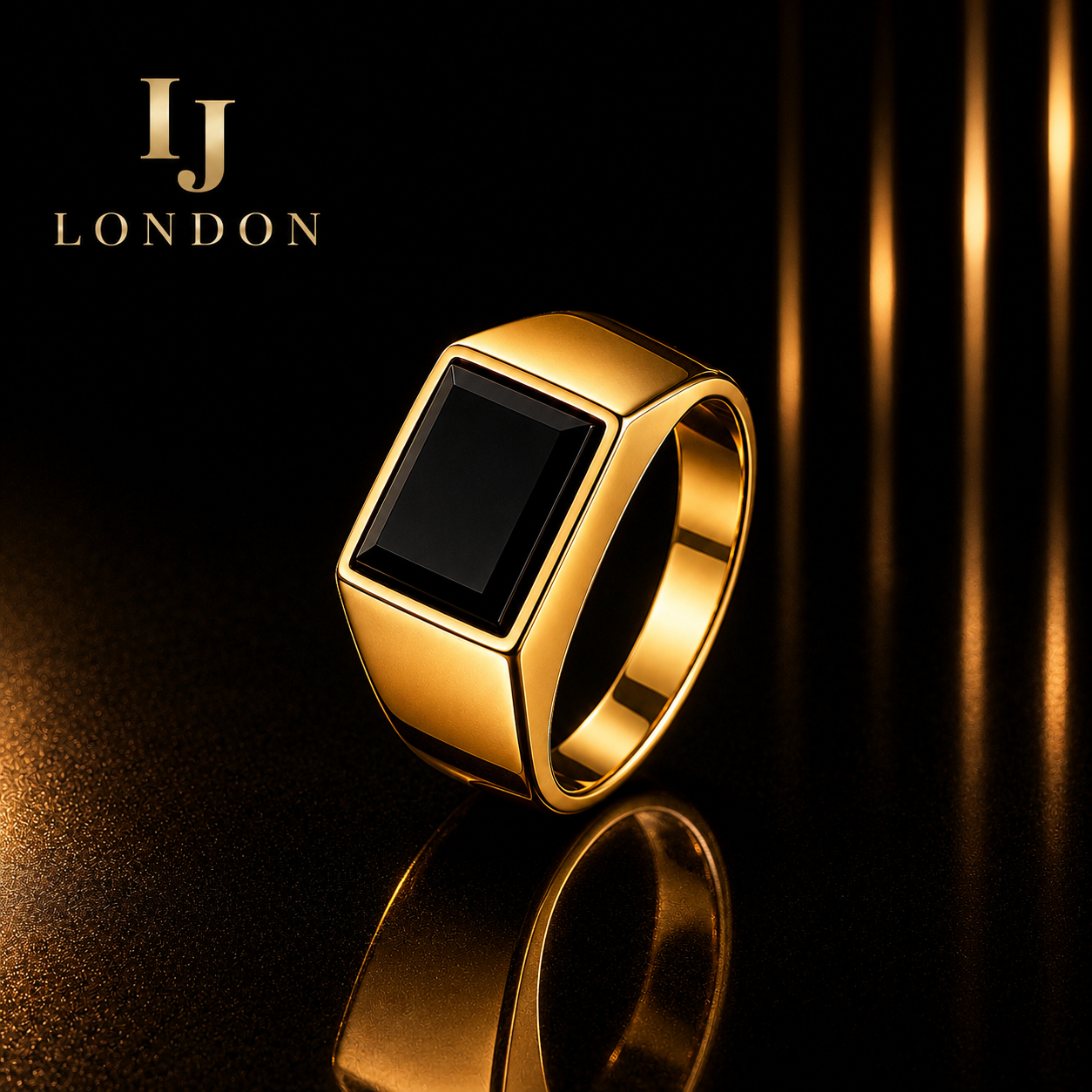 Men’s Gold Stainless Steel Black Onyx Signet Ring