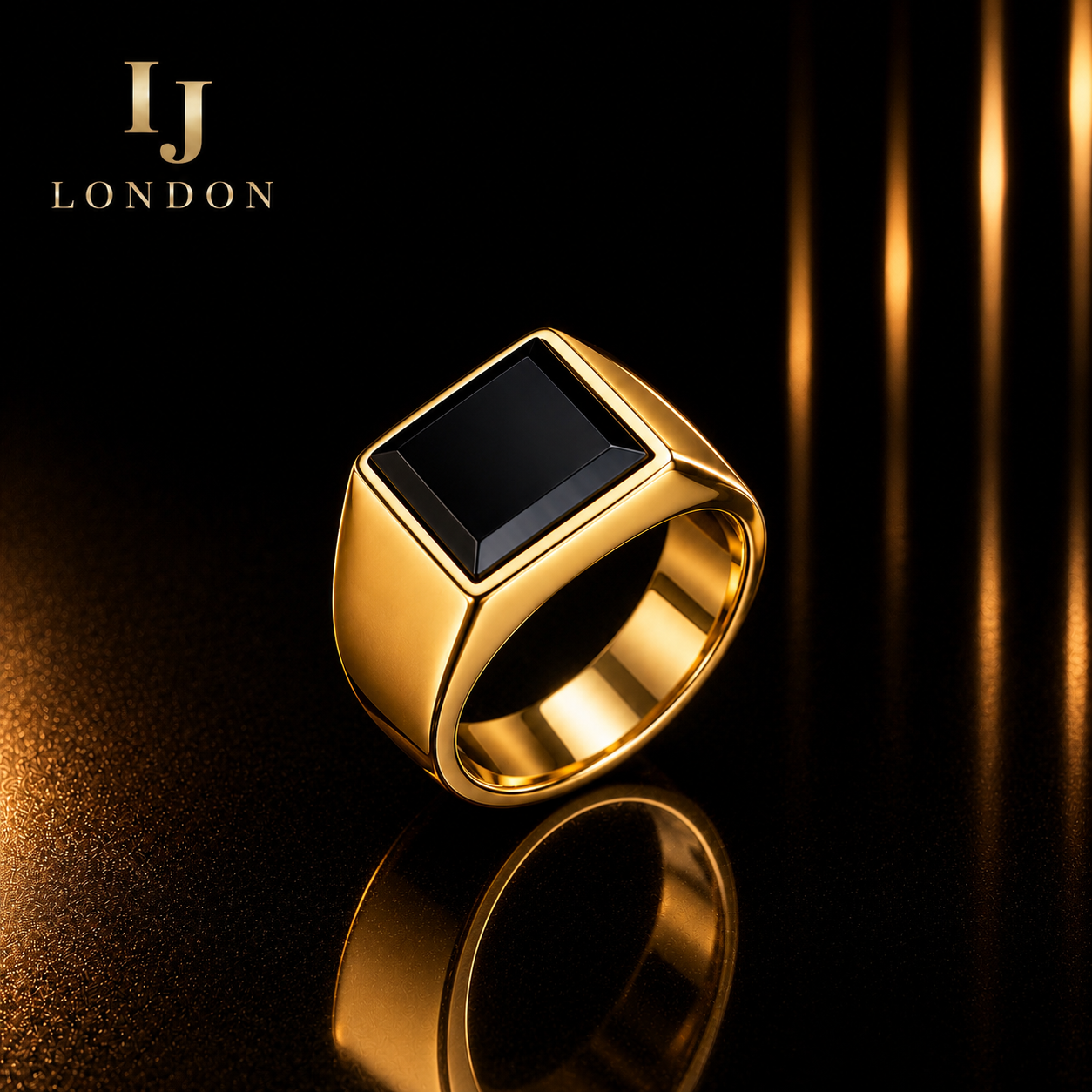 Men’s Gold Stainless Steel Black Onyx Signet Ring