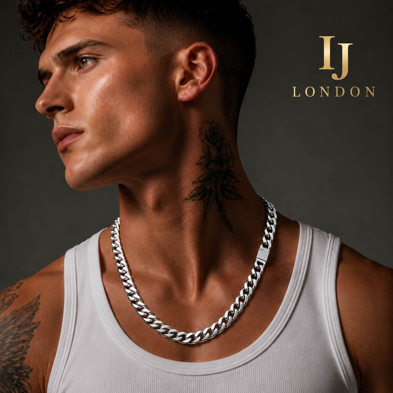 IJ LONDON 10mm Silver Cuban Chain – Premium Polished Stainless Steel Necklace