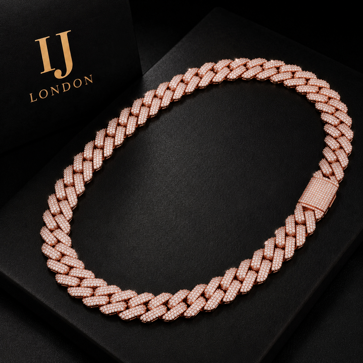 Rose Gold CZ 20mm 3 Row Prong Set Cuban Chain