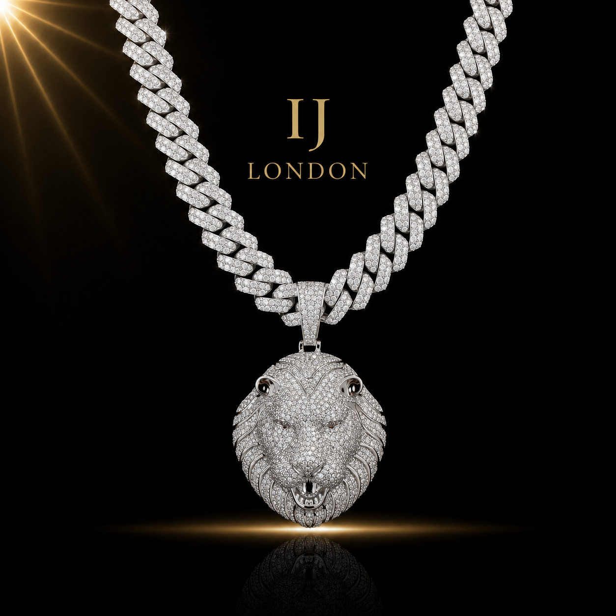 14mm 2 Row Prong Set Cuban Link Chain with Lion Pendant