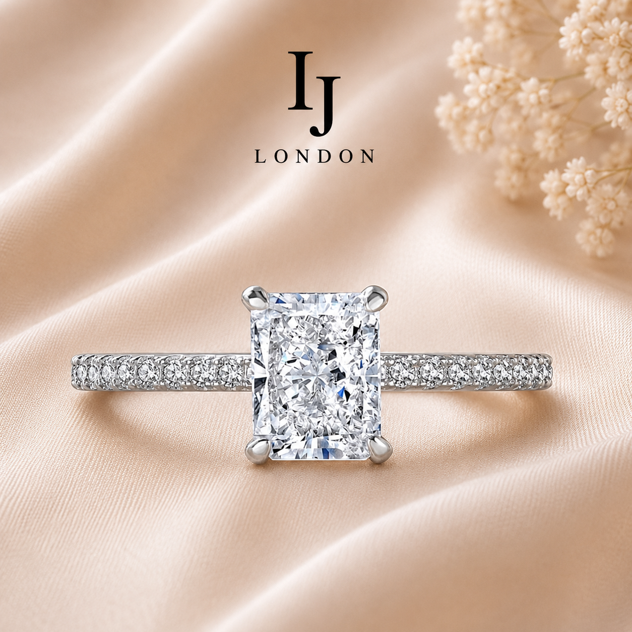 Radiant Cut 2 Carat CZ Engagement Ring – 925 Sterling Silver Rhodium Plated