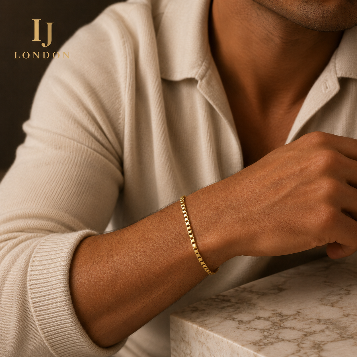 IJ London Gold Stainless Steel Box Chain Bracelet