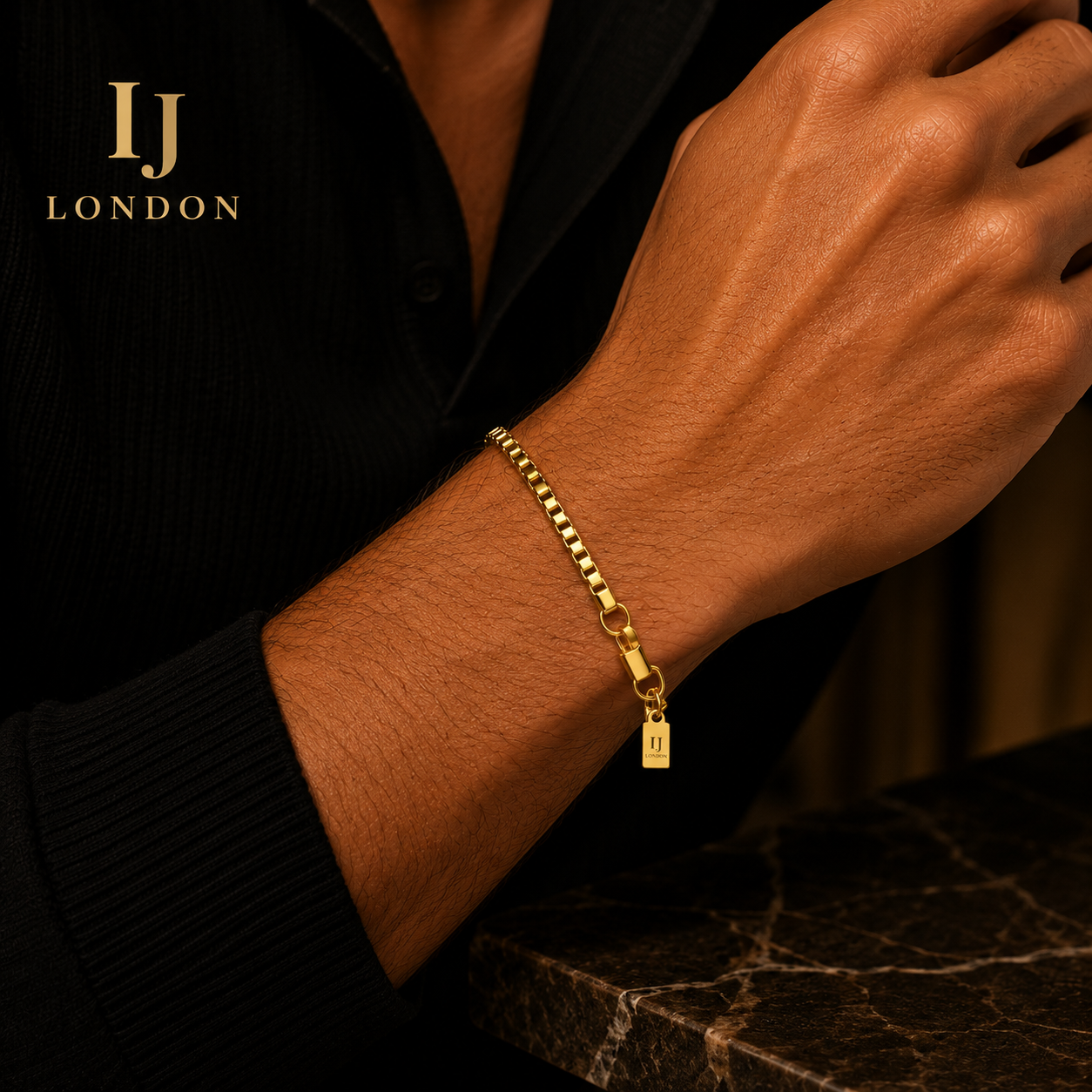 IJ London Gold Stainless Steel Box Chain Bracelet