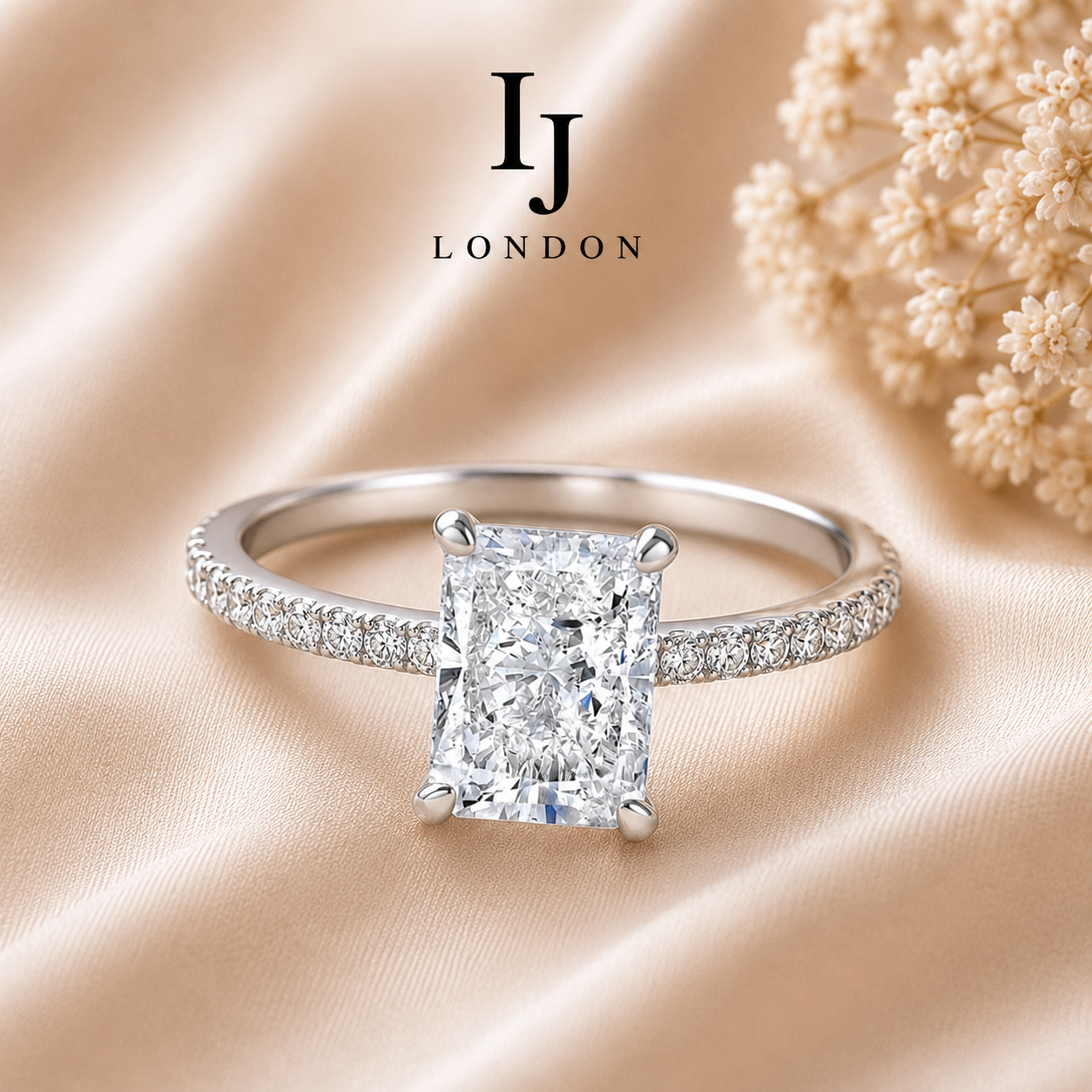 Radiant Cut 2 Carat CZ Engagement Ring – 925 Sterling Silver Rhodium Plated