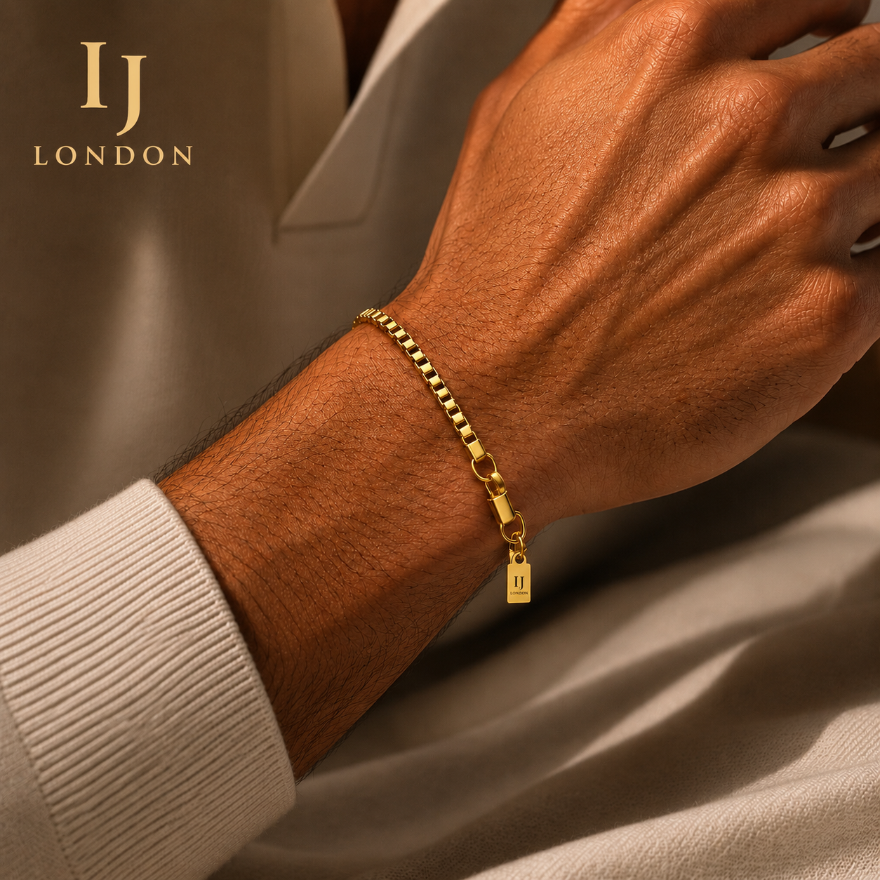 IJ London Gold Stainless Steel Box Chain Bracelet