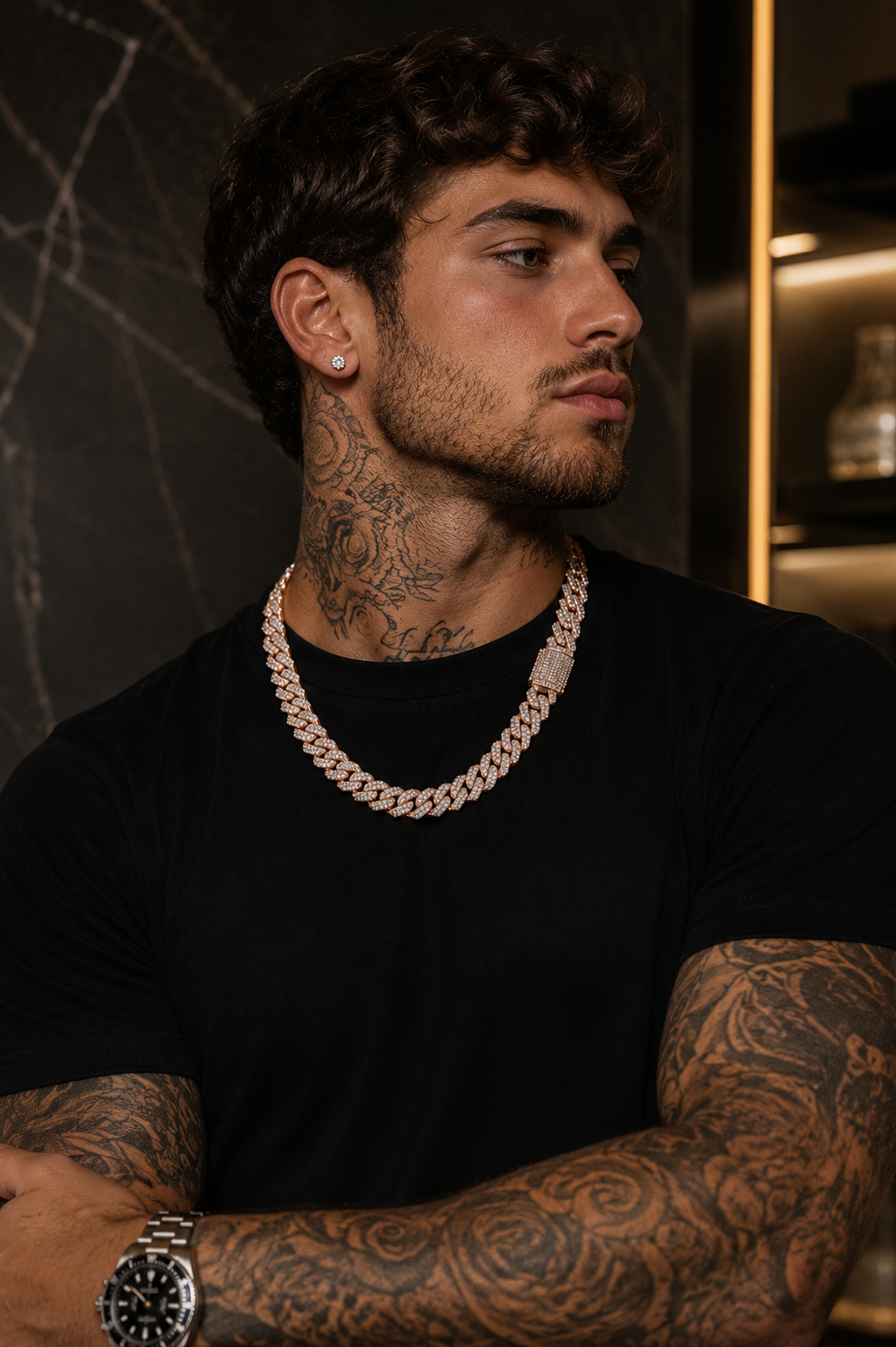 14mm Rose Gold Prong Set Chain Necklace