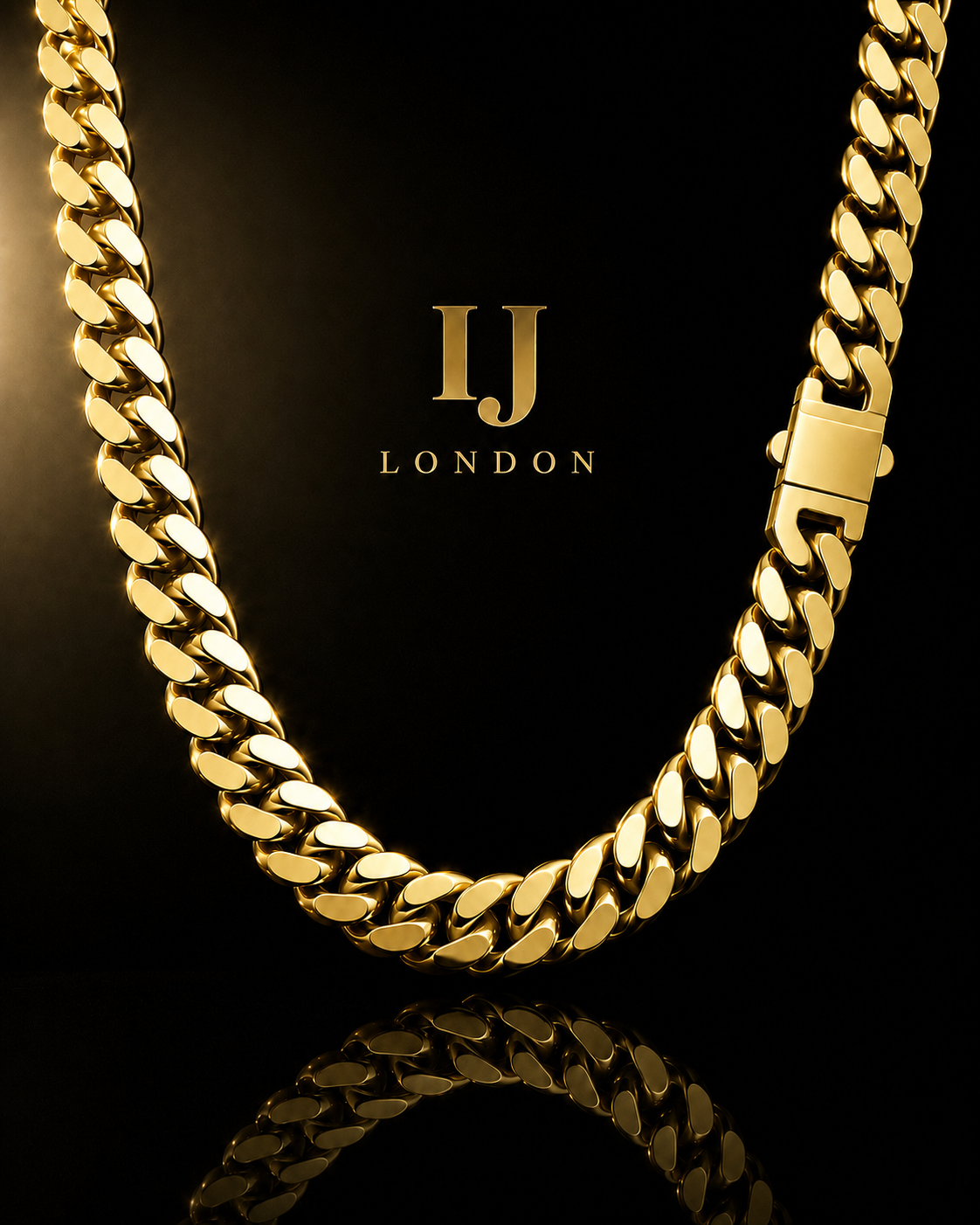 IJ London 15MM Gold Cuban Link Chain – 18K Gold Plated Premium Stainless Steel
