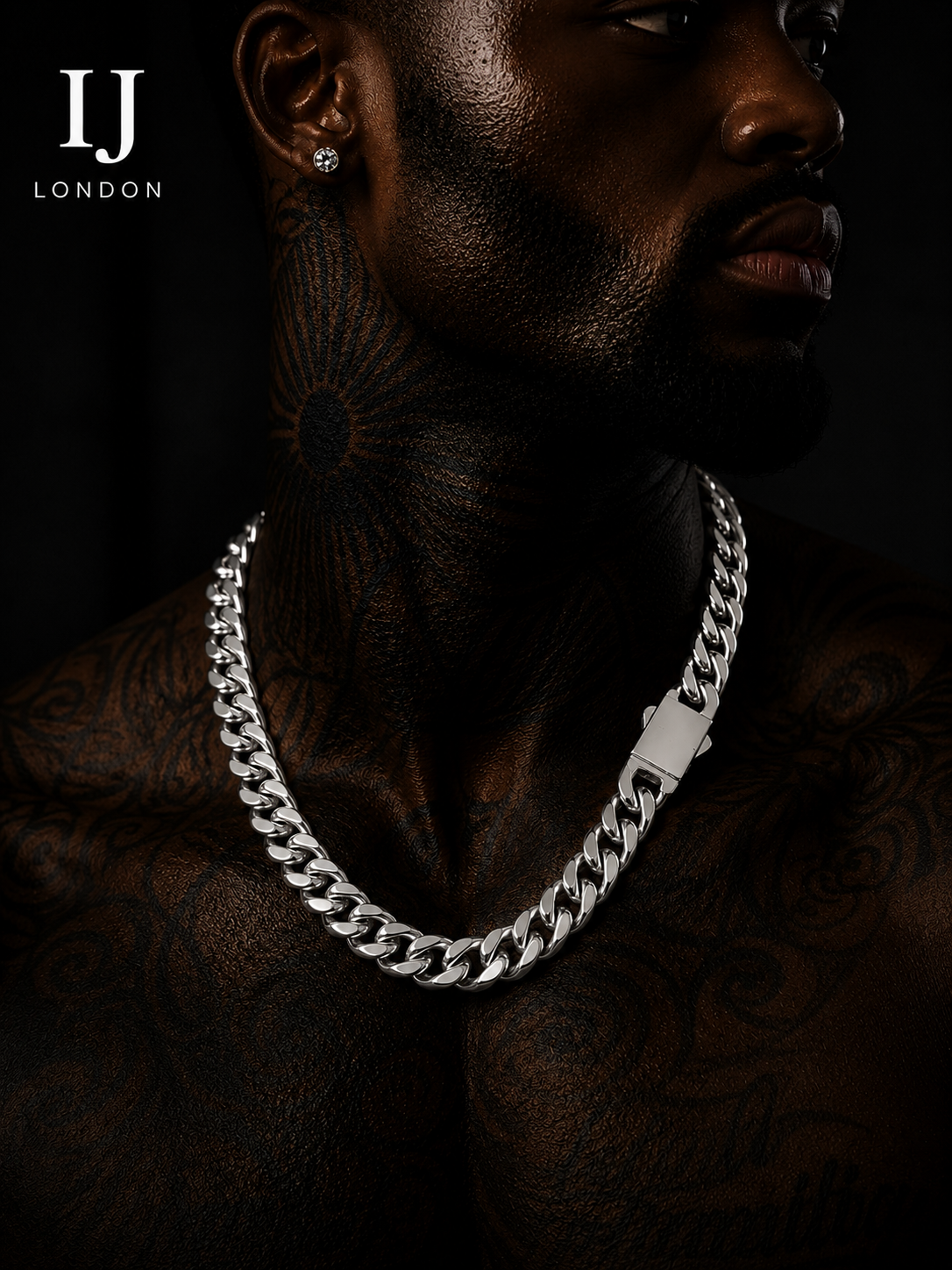 IJ London 14mm Premium Polished Stainless Steel Cuban Chain Necklace
