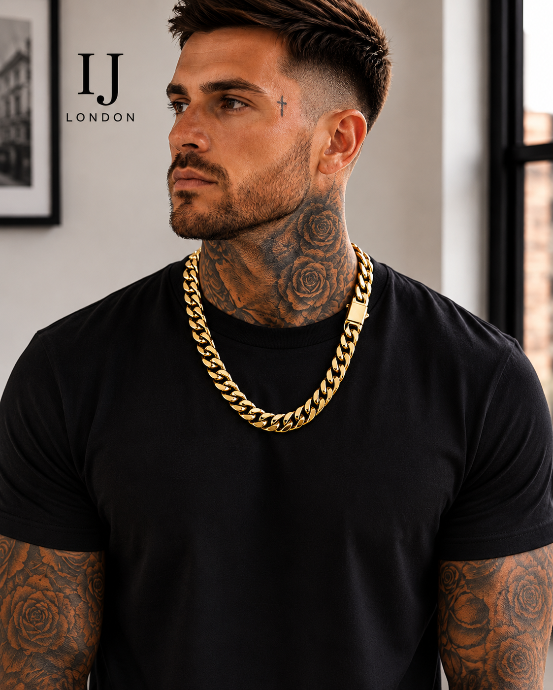 IJ London 14mm Gold Cuban Chain Necklace