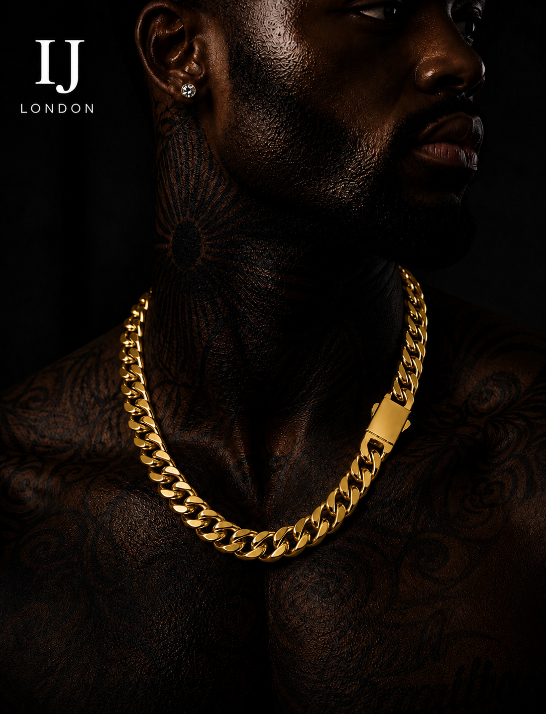 IJ London 14mm Gold Cuban Chain Necklace