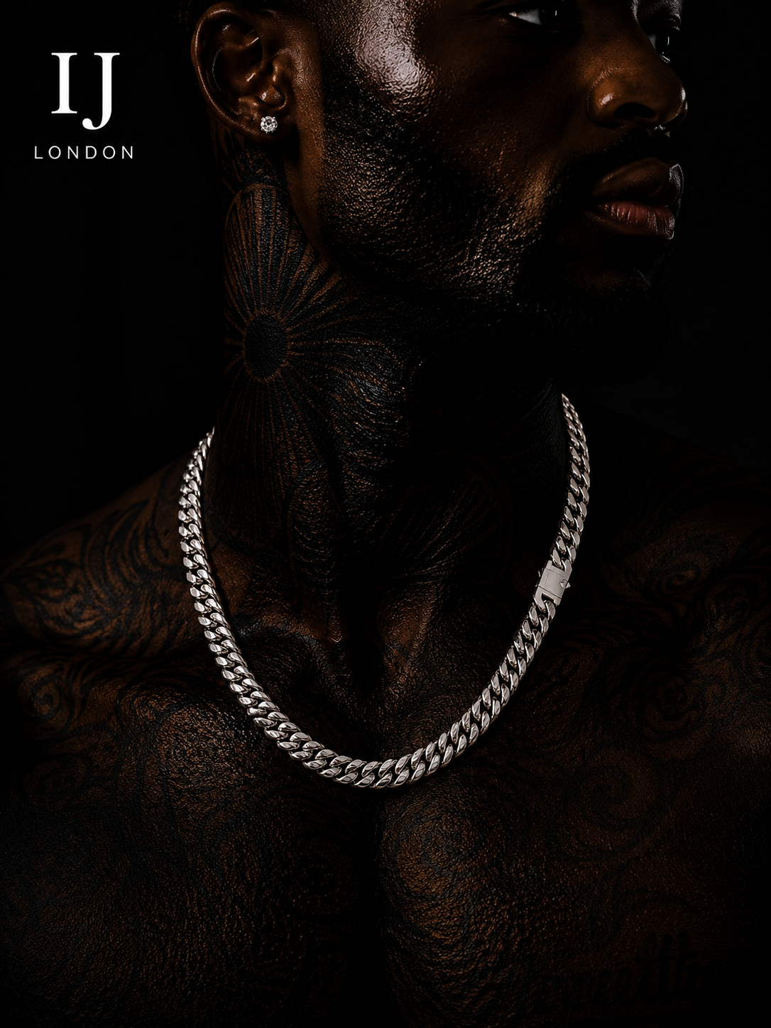 IJ LONDON 10mm Silver Cuban Chain – Premium Polished Stainless Steel Necklace