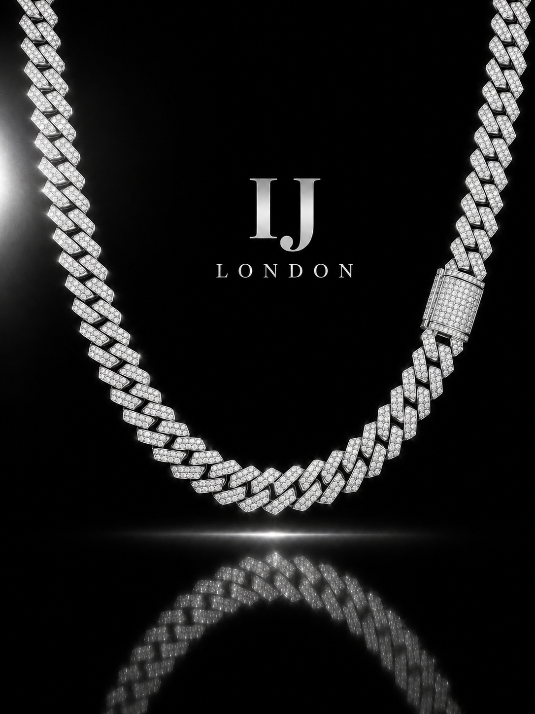 IJ London 14mm Cuban Link CZ Chain – 5A+ Two Row Prong Set