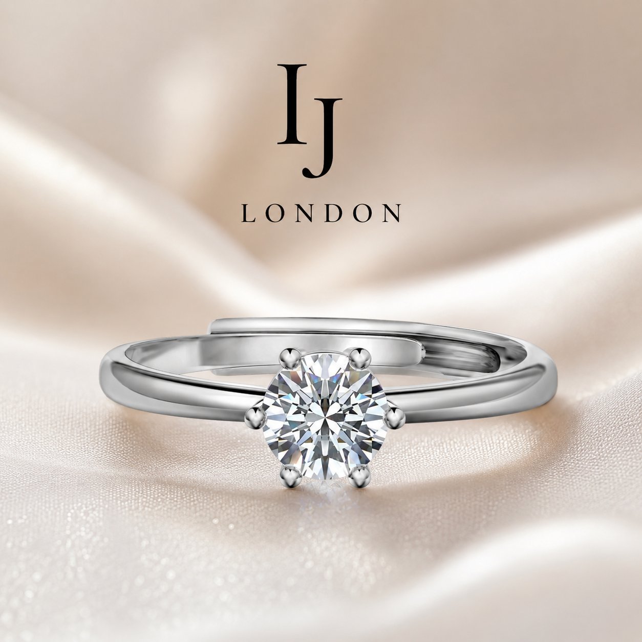 IJ LONDON Adjustable Solitaire Ring – 925 Sterling Silver | 0.5ct D Color VVS1 Stone