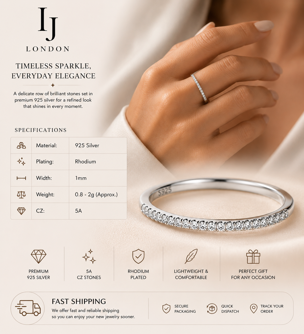 Timeless Sparkle Eternity Ring – 925 Sterling Silver CZ Band