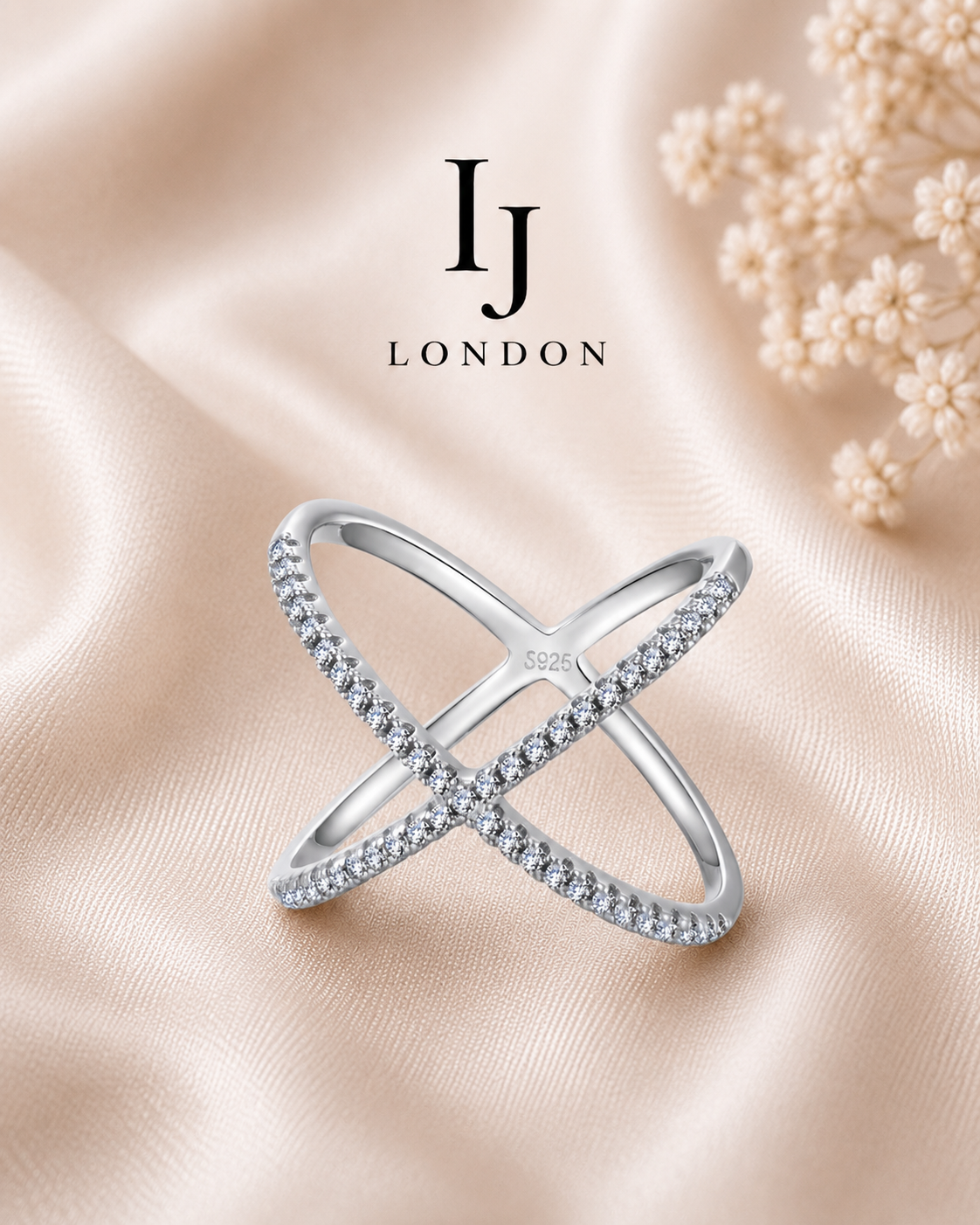 Criss Cross CZ Ring – 925 Sterling Silver Rhodium Plated Ring