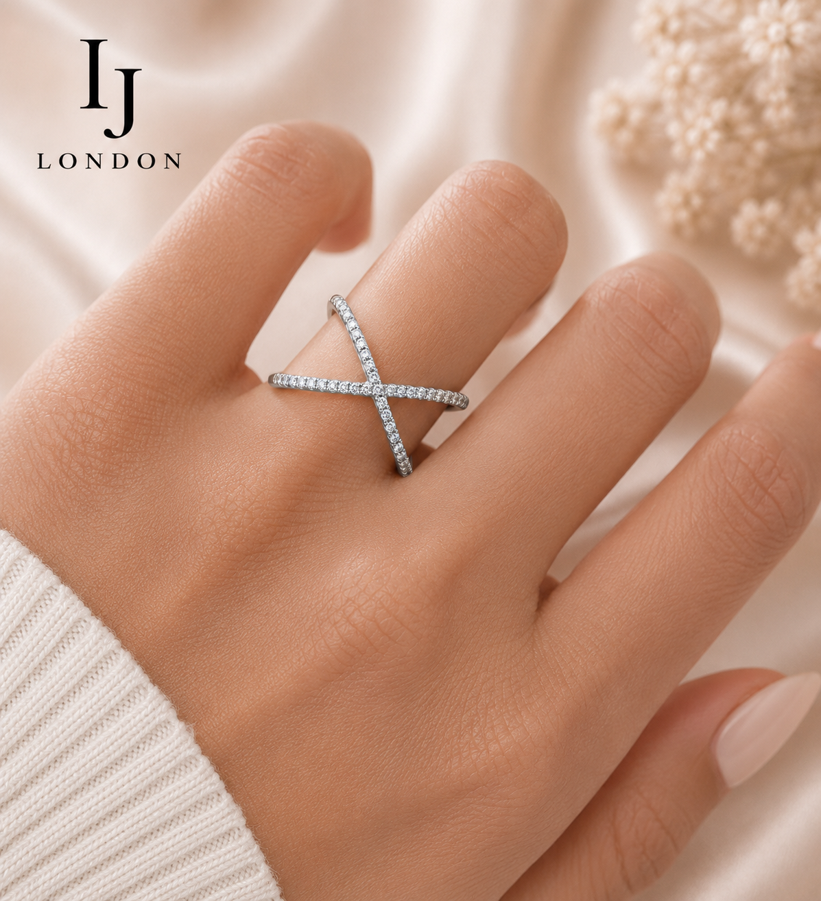Criss Cross CZ Ring – 925 Sterling Silver Rhodium Plated Ring