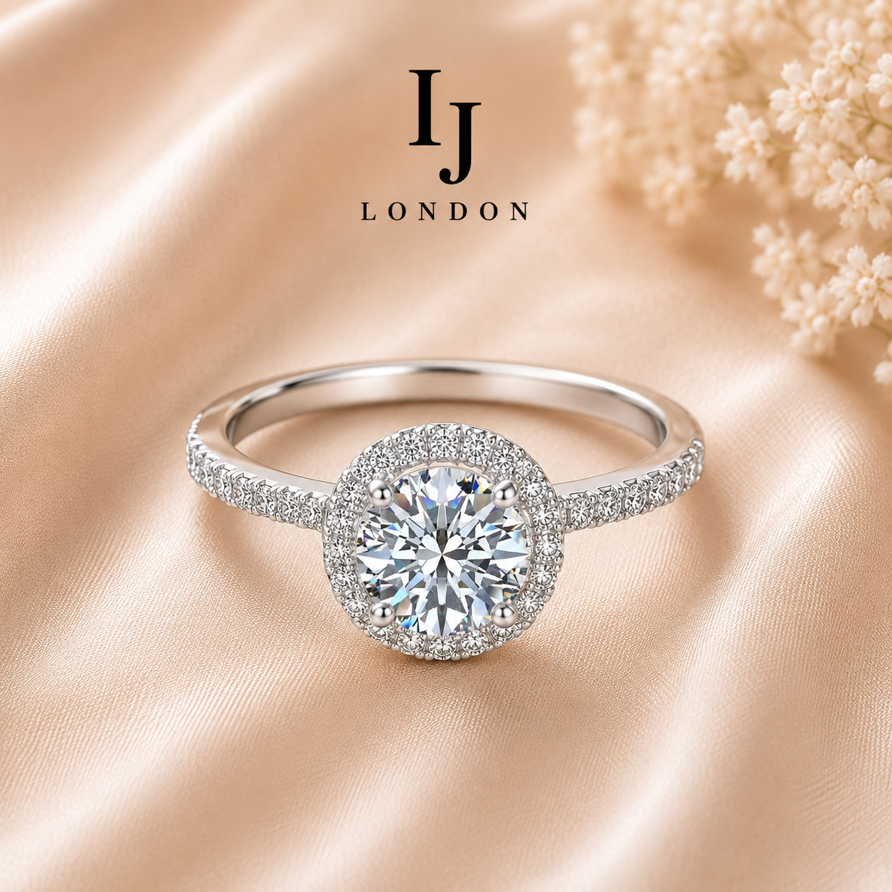 925 Sterling Silver Halo Engagement Ring – D Colour VVS Cubic Zirconia
