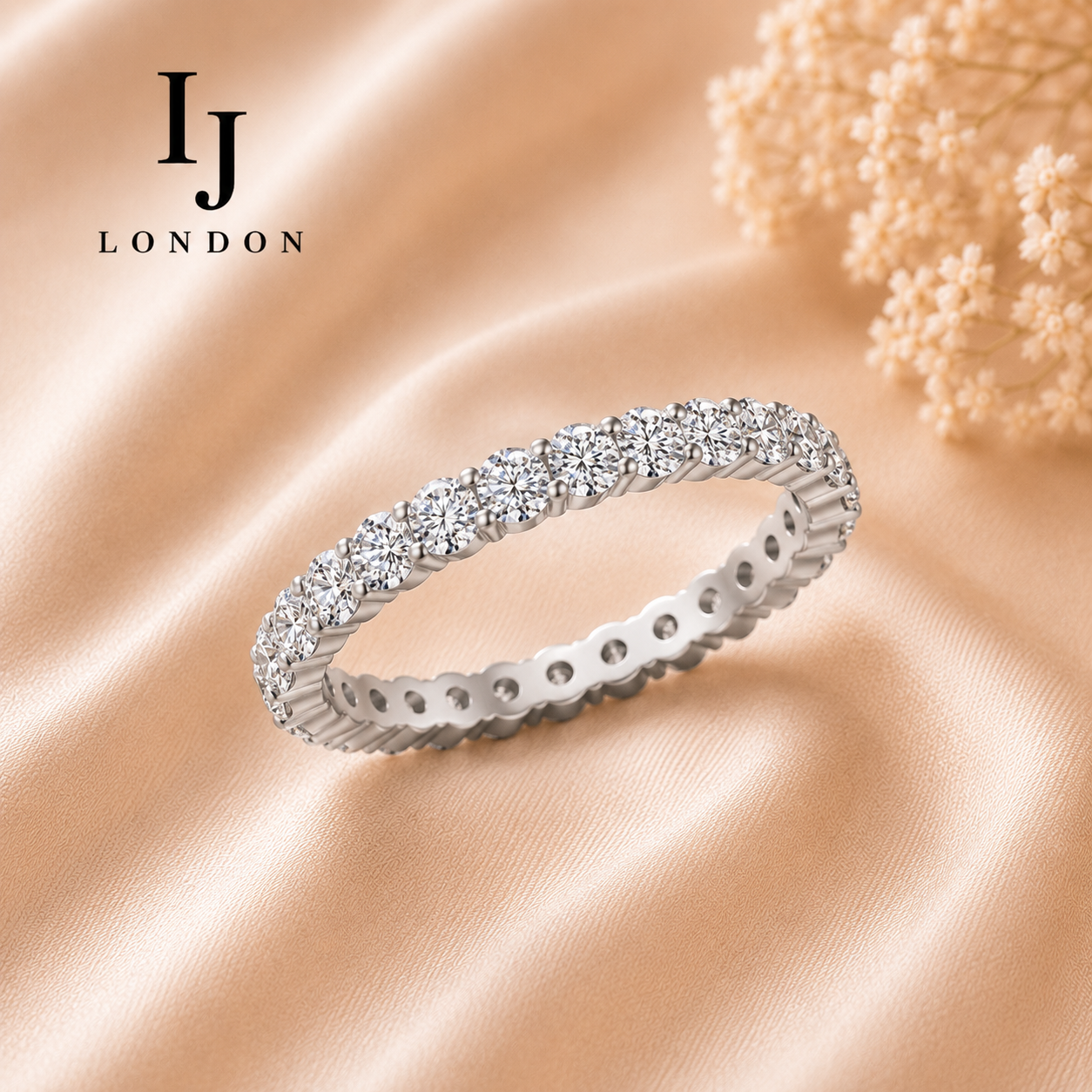 925 Sterling Silver Eternity Band Ring – Rhodium Plated CZ Wedding & Stacking Ring