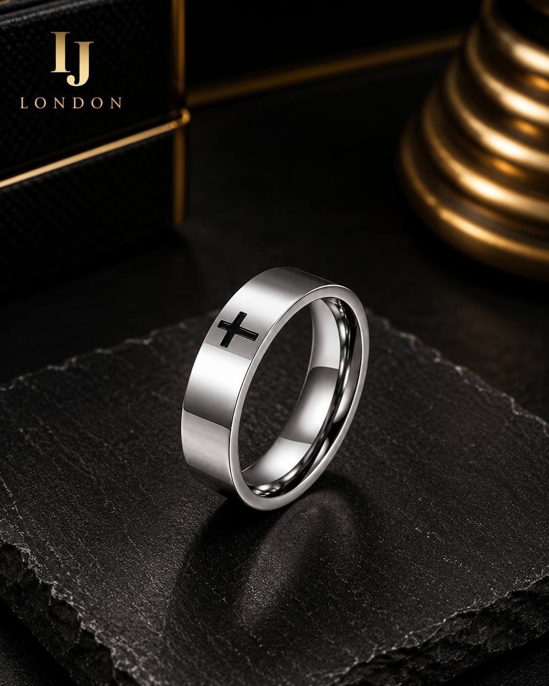 Men’s Stainless Steel Cross Ring – Silver