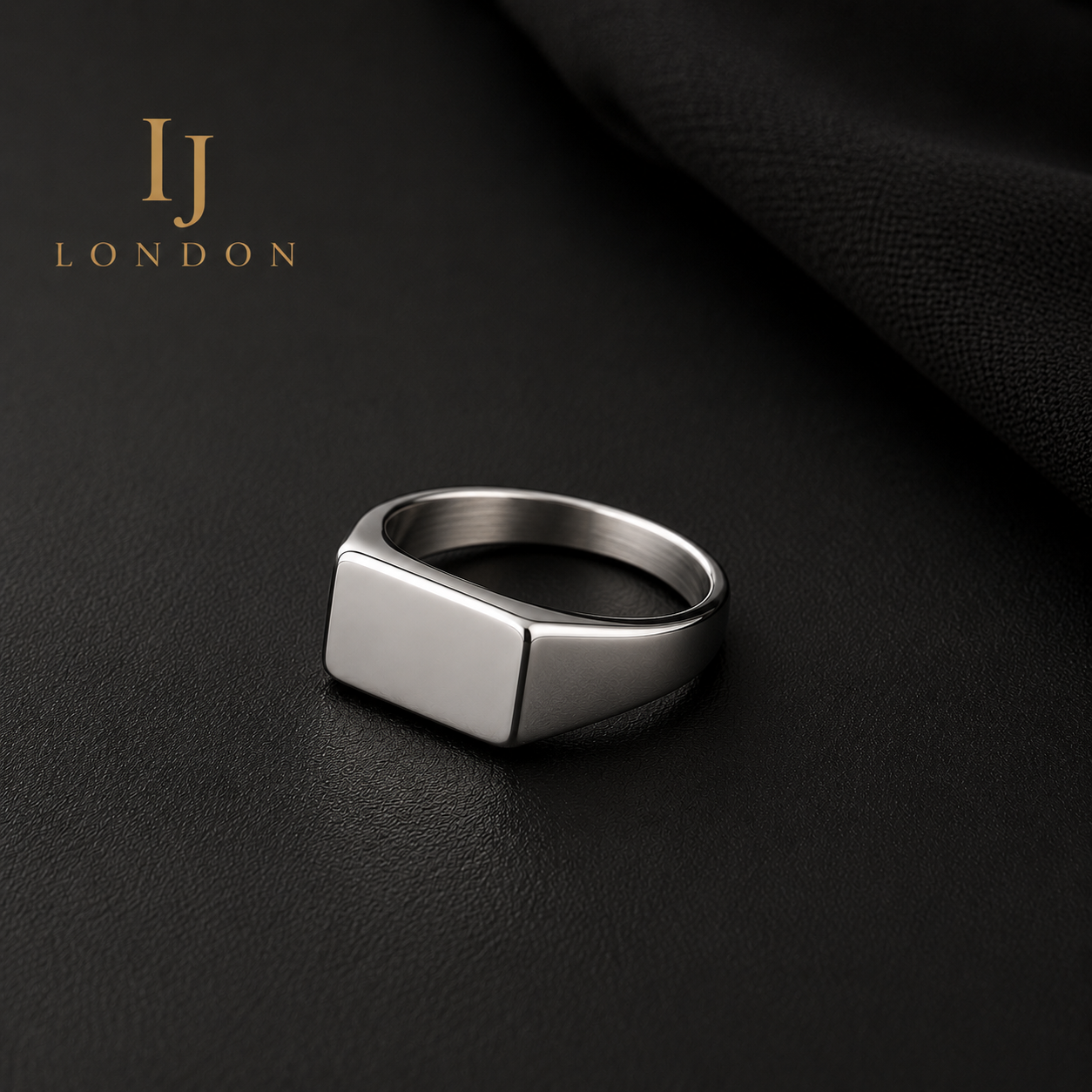 J London Stainless Steel Signet Ring – Modern Men’s Silver Ring