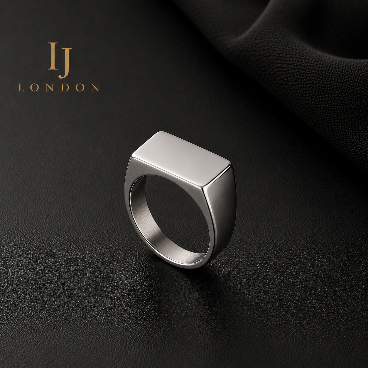 J London Stainless Steel Signet Ring – Modern Men’s Silver Ring